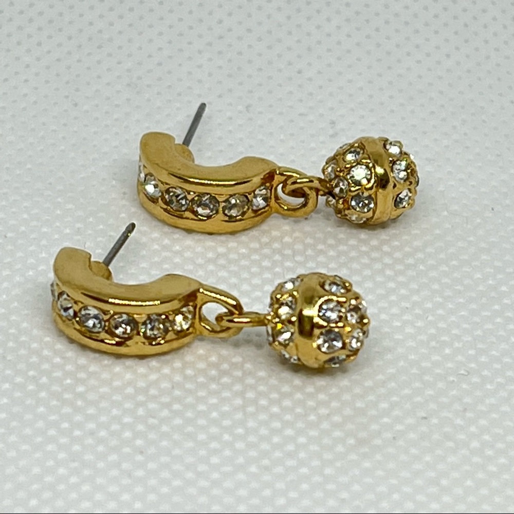 Vintage Swarovski Crystal & Gold Dangly Ball Earrings, no backs